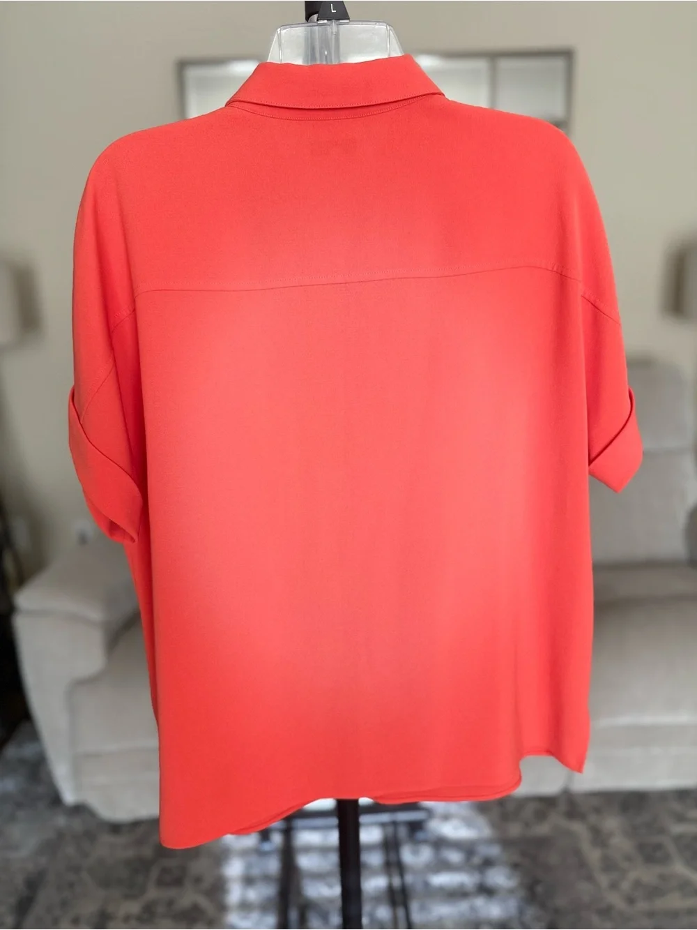 Lafayette 148 New York Bright Coral Button-Down Shirt - Picture 5 of 8